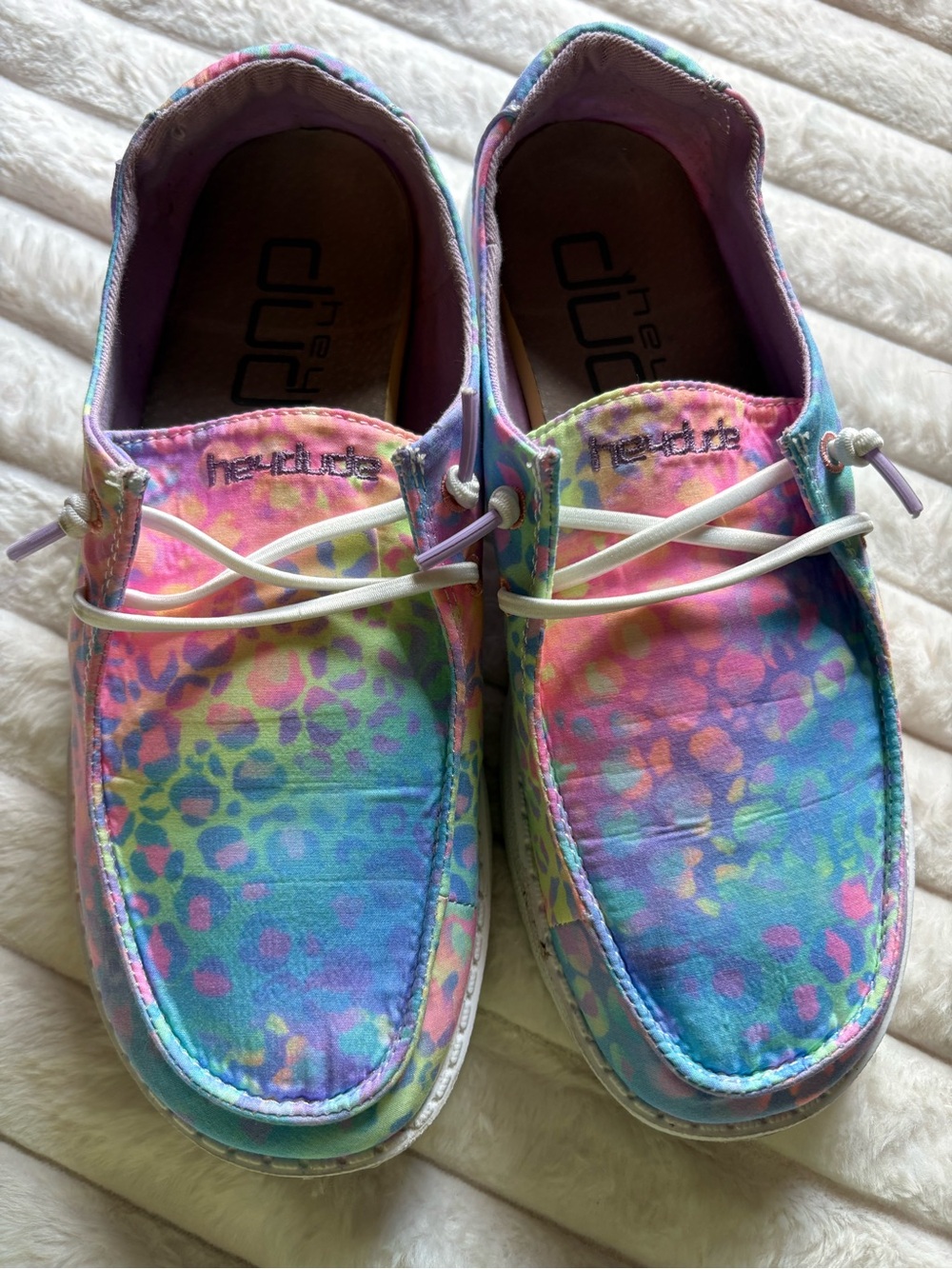 Neon Rainbow leopard hey dudes. Womens size 7